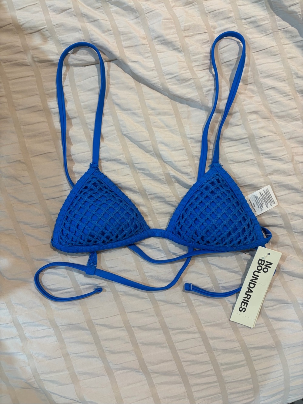 No Boundaries woman’s ' Royal Blue Crochet Triangle Bikini Top